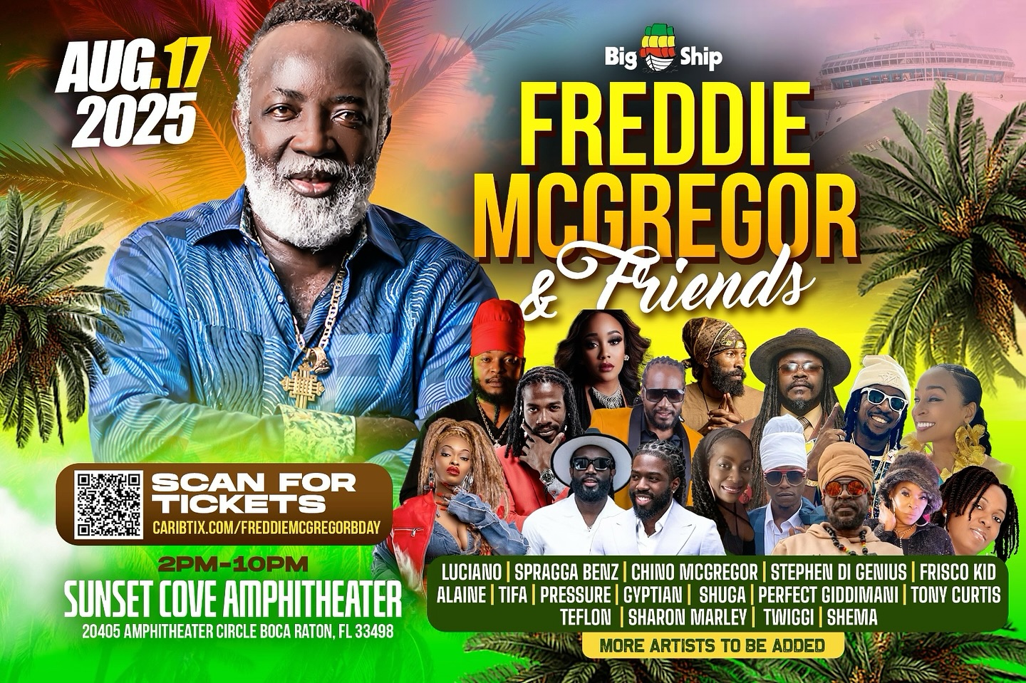 Grande eventos com participação a homenagem ao lendário Freddie McGregor dia 17 de Agosto na Flórida.